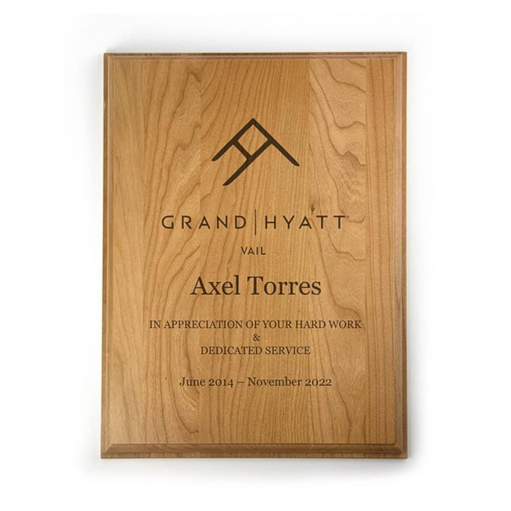 Grand Hyatt Vail employee appreciation plaque.