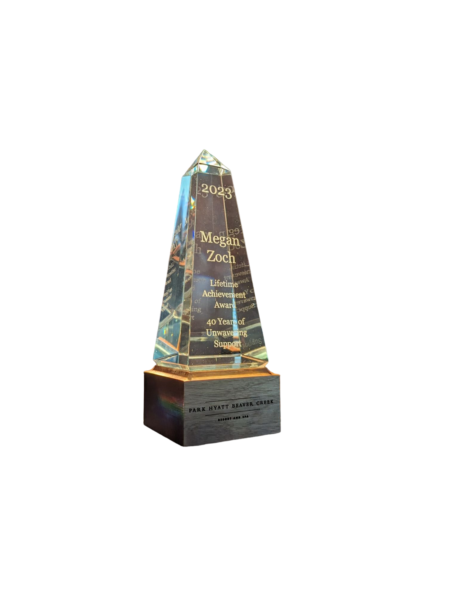 crystal award and retirement gift for member of Park Hyatt Beaver Creek