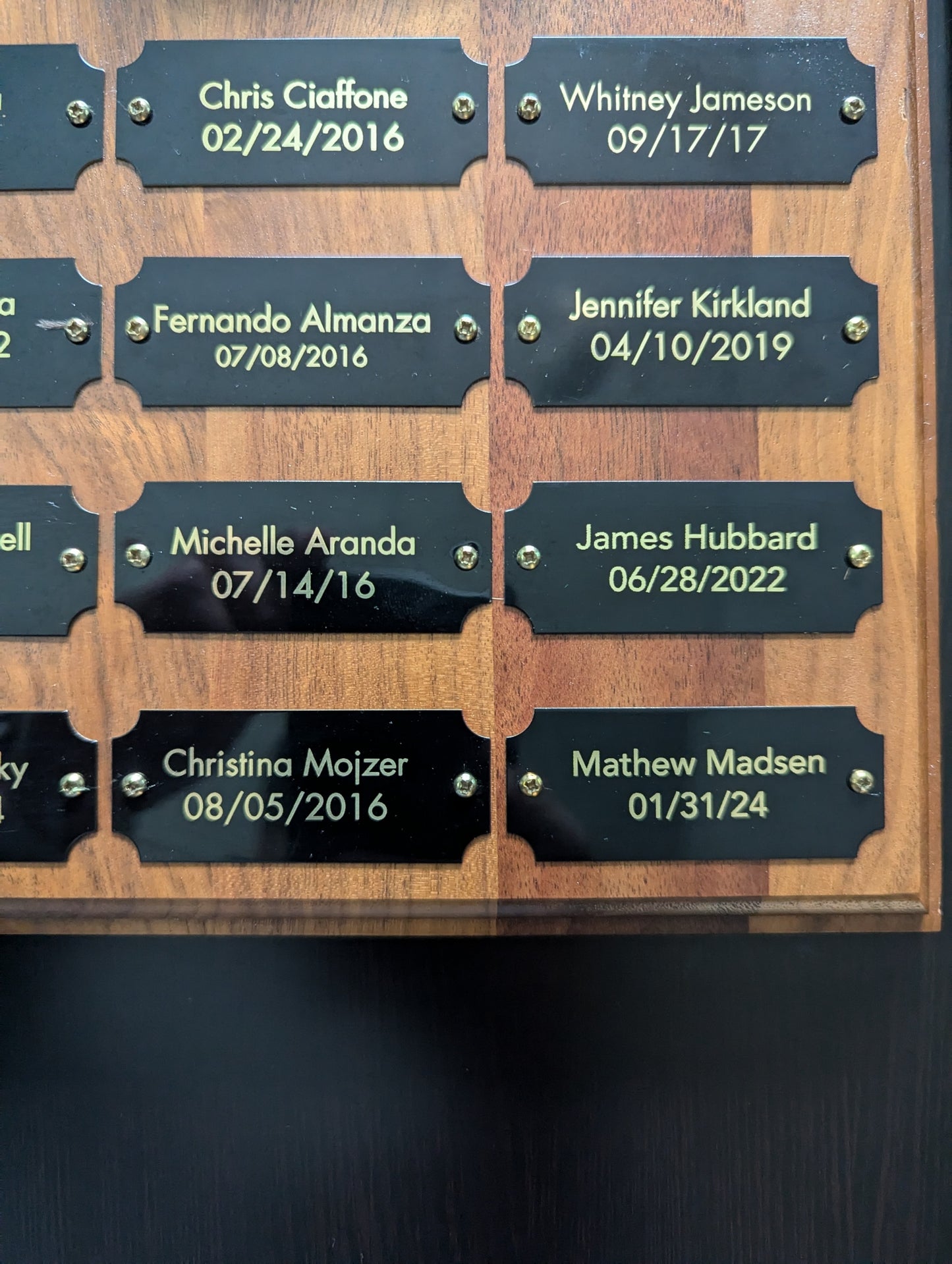 Black Metal Plate With Gold Text Engraving