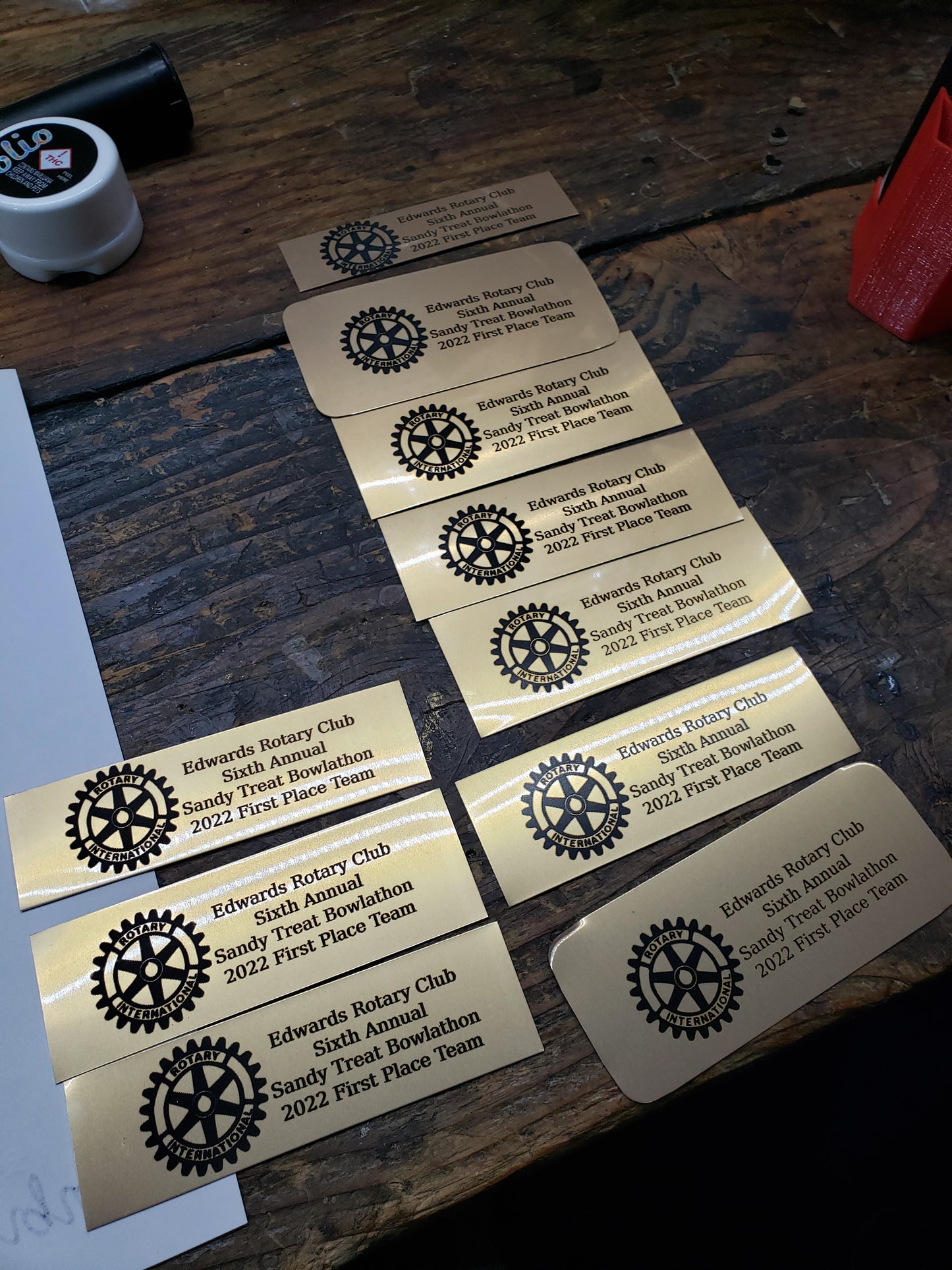 Gold Metal Plate With Black Text Engraving