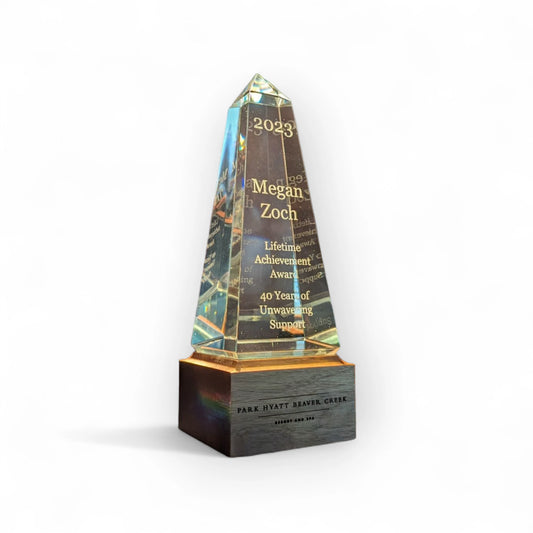Obelisk Glass Award with Walnut Base