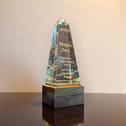 Obelisk Glass Award with Walnut Base