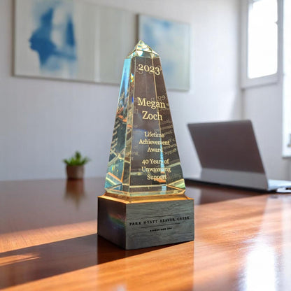 Obelisk Glass Award with Walnut Base
