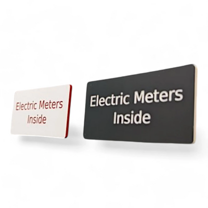 Electrical tags in black, white and red.