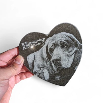 Heart tile engraved for Henry the dog at Elevated Engravings.