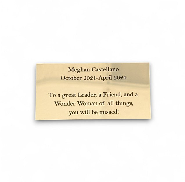 Gold Metal Plate With Black Text Engraving