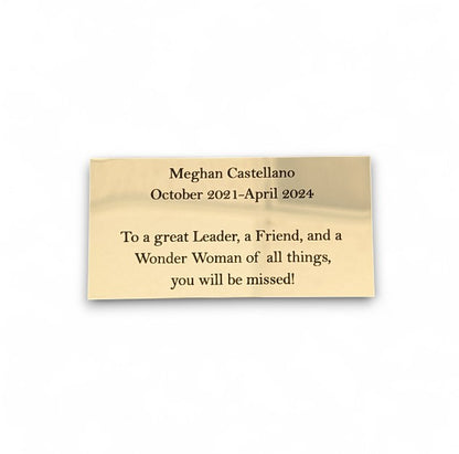 Gold Metal Plate With Black Text Engraving