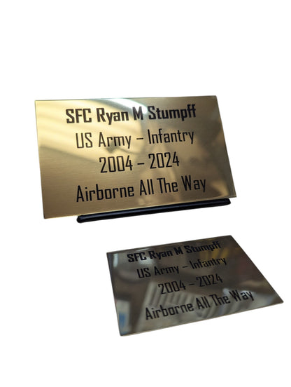 Gold Metal Plate With Black Text Engraving