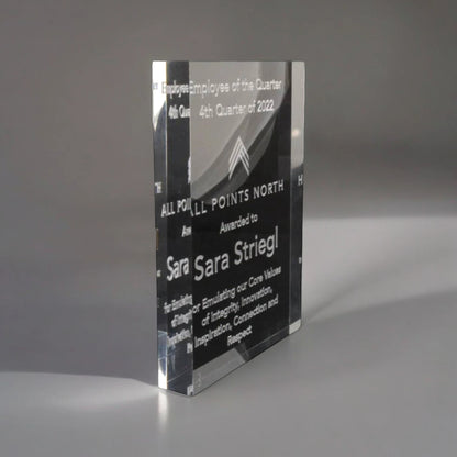 Square clear acrylic corporate award.