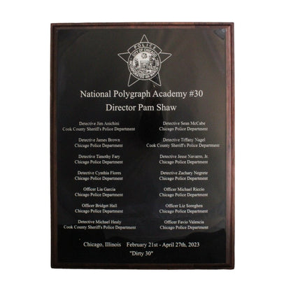 National Polygraph Academy plaque for Chicago Police Department in Chicago Illinois.